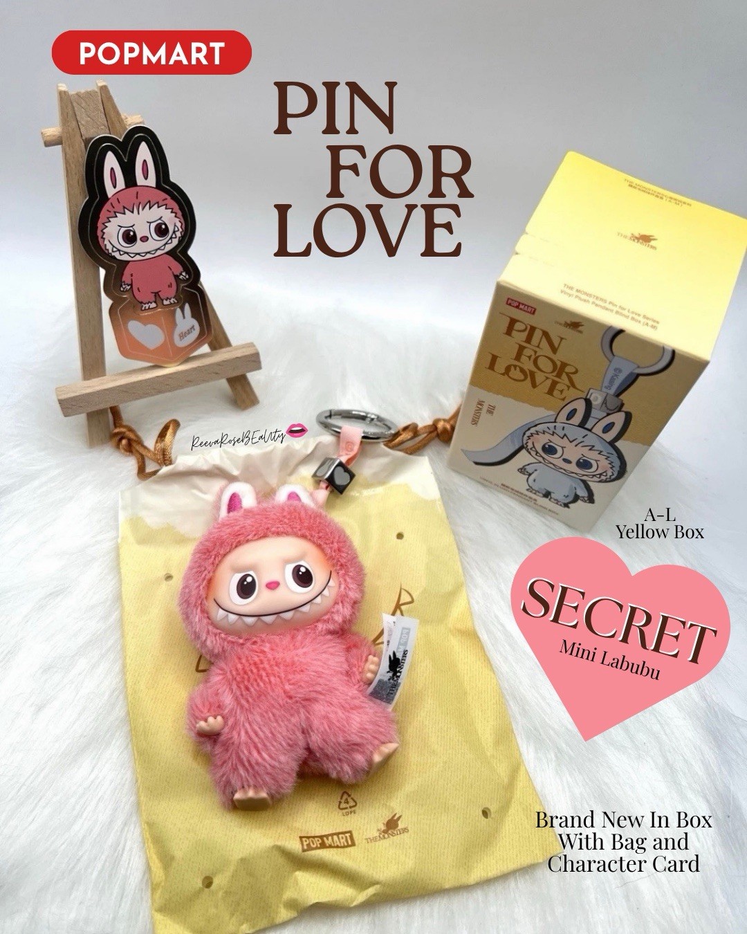SECRET HEART P4L Autentico Pop Mart PIN FOR LOVE Labubu Rosa NUOVO A-M Monsters