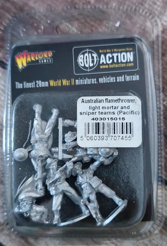 Warlord Games Bolt Action Australian Flamethrower , Light Mortar & Sniper Team