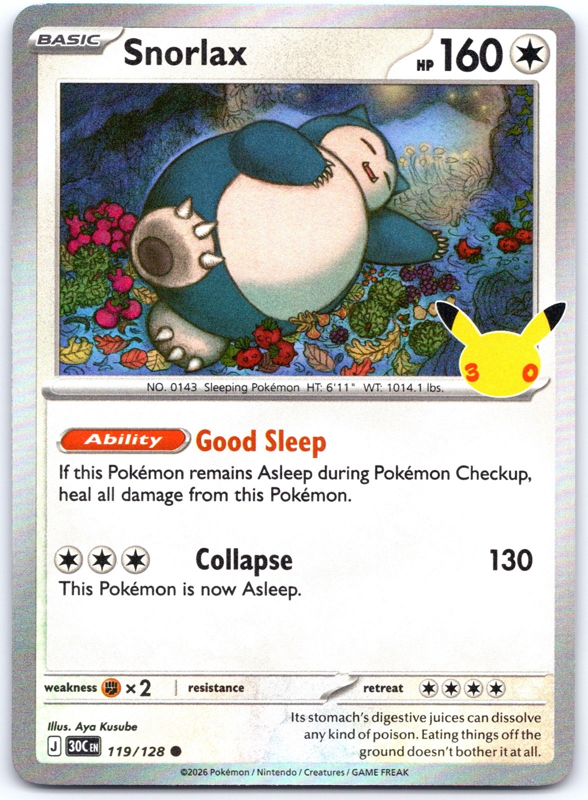 Snorlax Holo Common ME: 30° Celebrazione 119/128 quasi nuovo