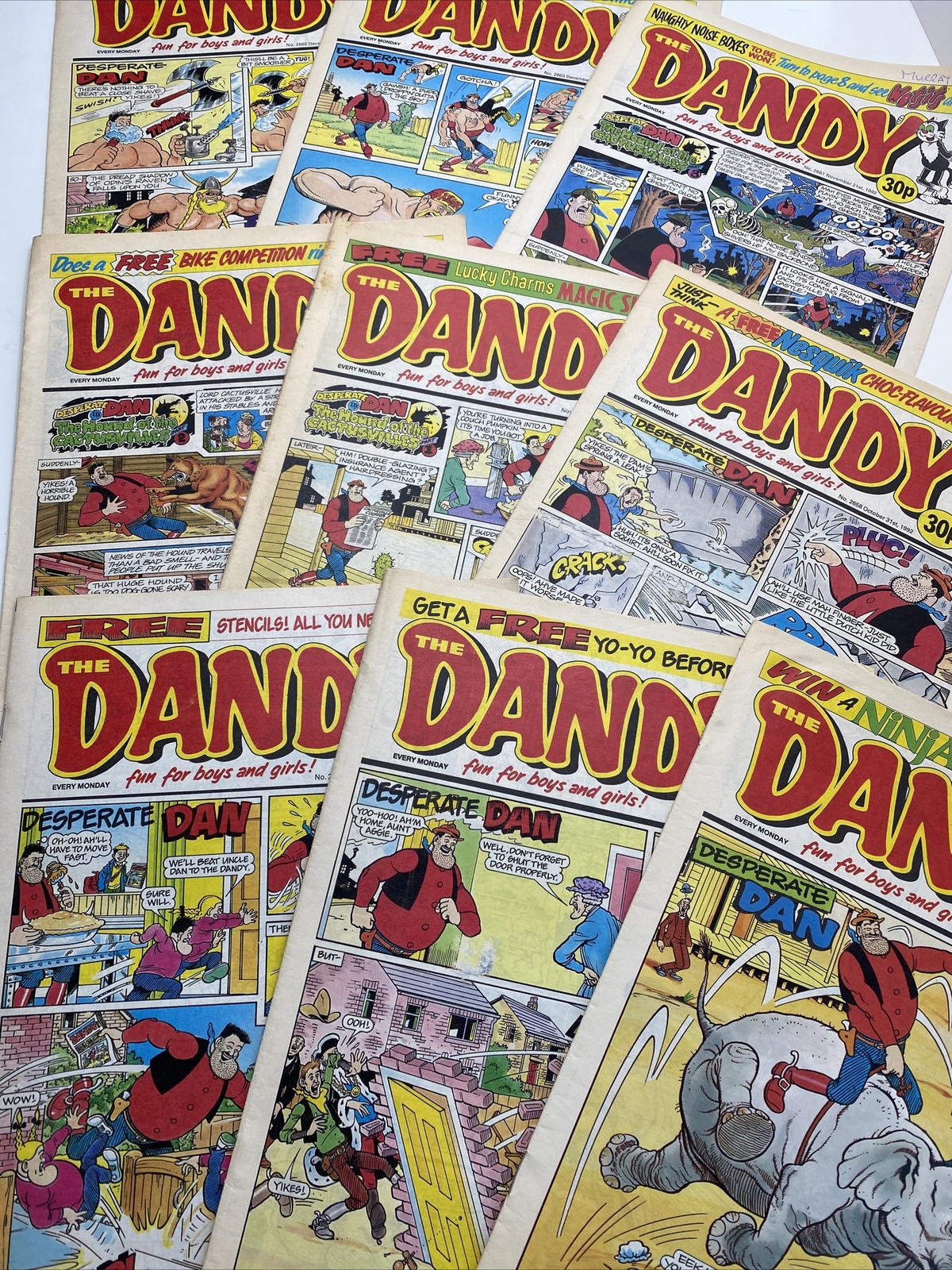 9 x THE DANDY Comic Bundle / Job Lot 1992 - Desperate Dan / Korky The Cat
