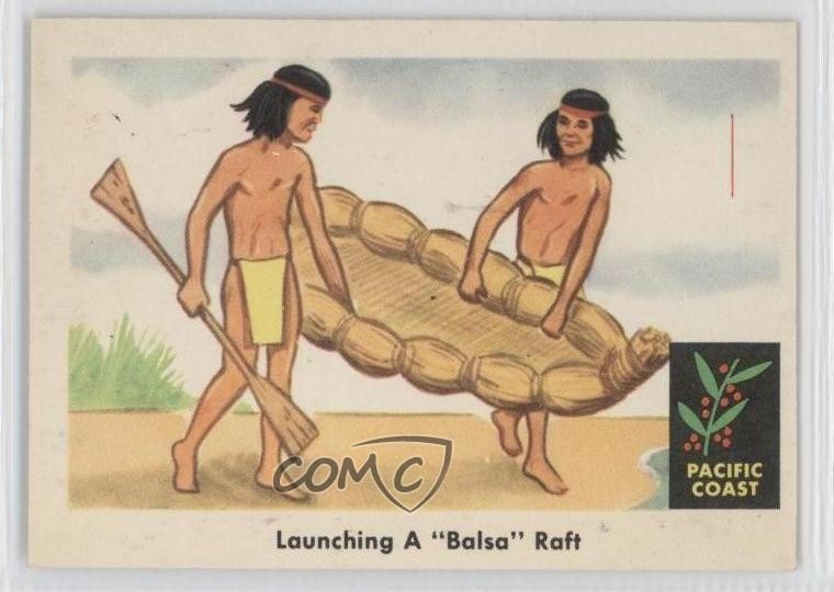 1959 Fleer Indian Trading Cards Lancio di una zattera di balsa #67 m5x