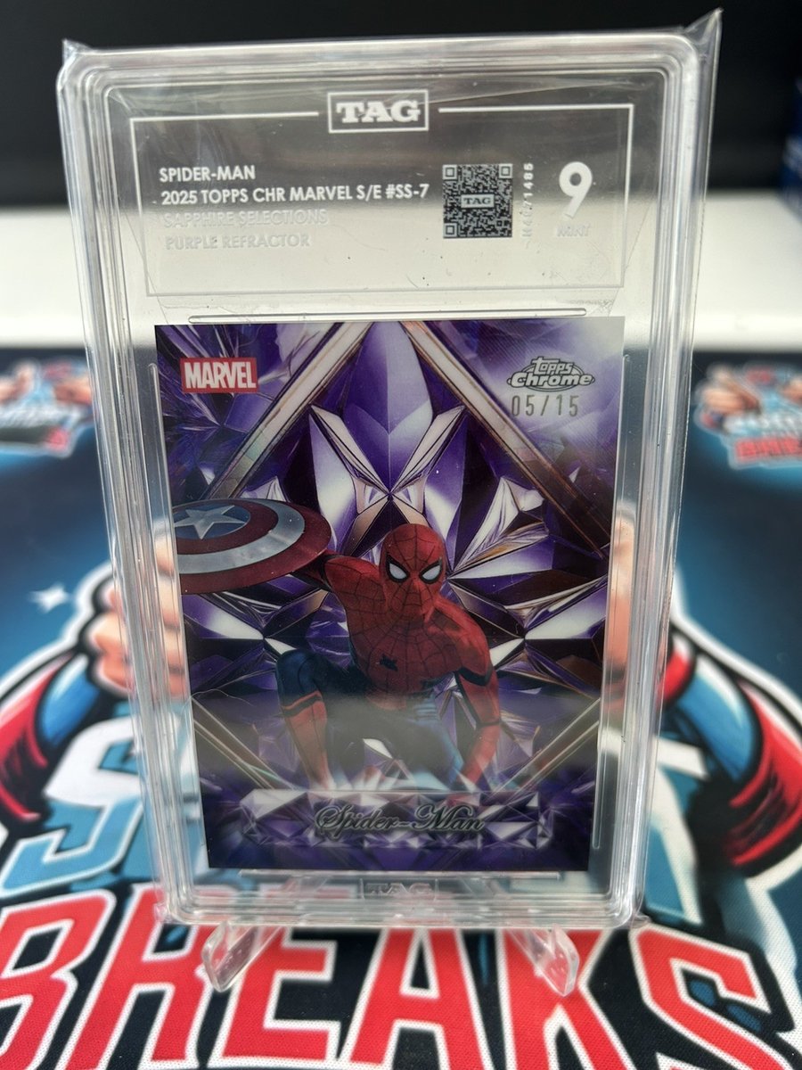 2025 Topps Chrome Marvel Sapphire Selections Spider-Man Purple /15 TAG 9