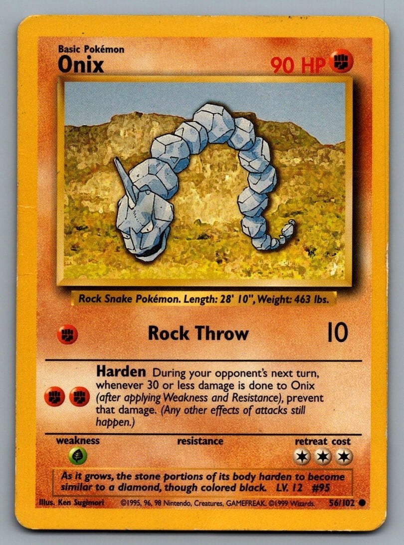 Onix #56/102 Set Base Illimitato (Ken Sugimori) Pokemon - DMG (PIEGA)