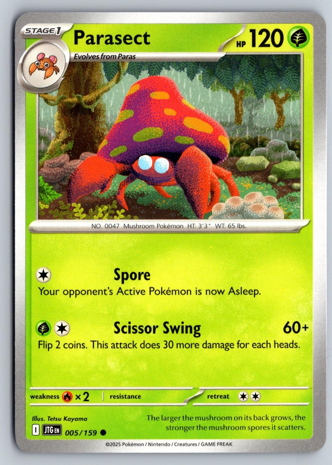 Parasect 005/159 Common Journey Together Pokemon Card Near Mint