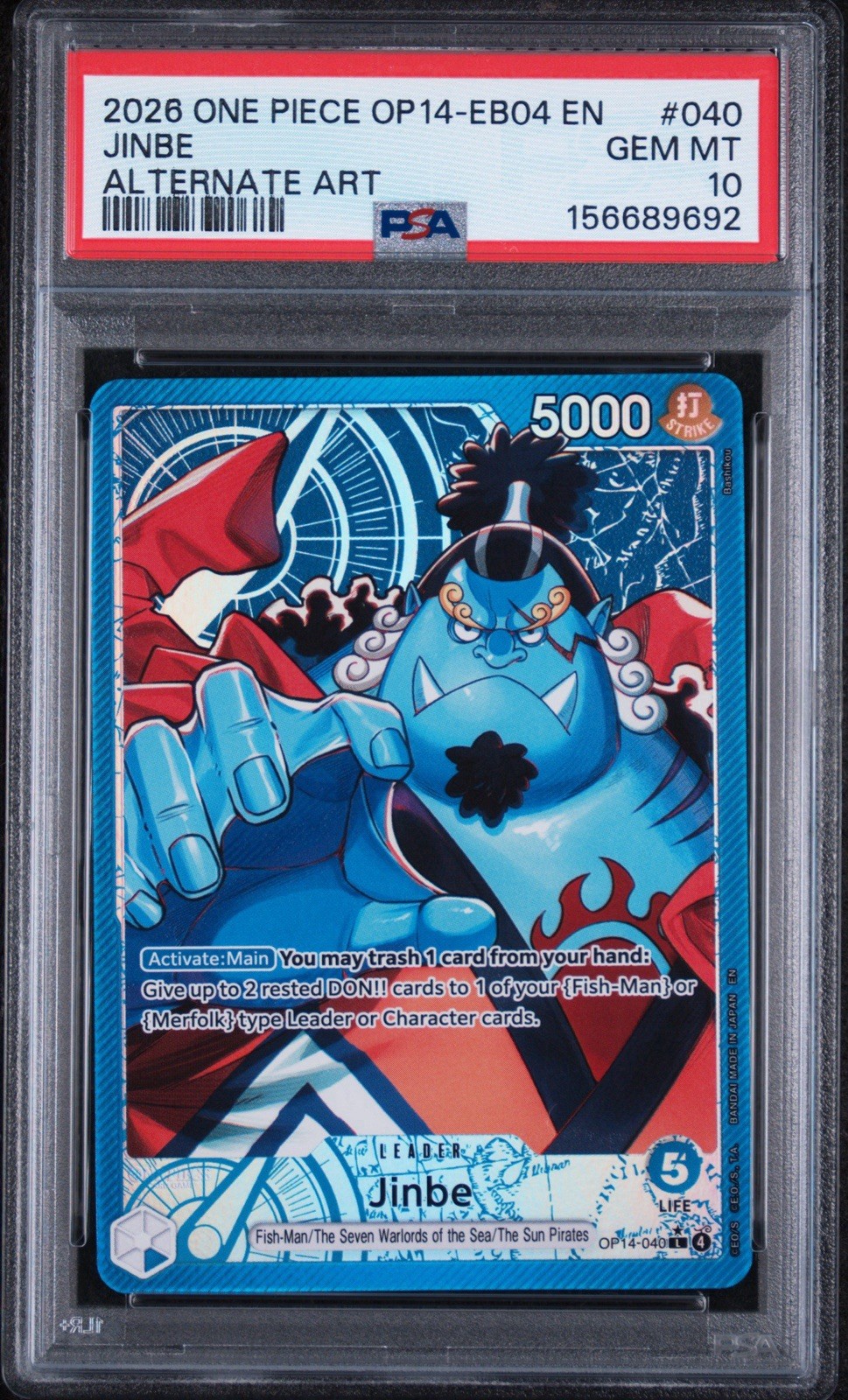 2026 One Piece Jinbe OP14 EB04-049 Alternate Art PSA 10 Gem Mint
