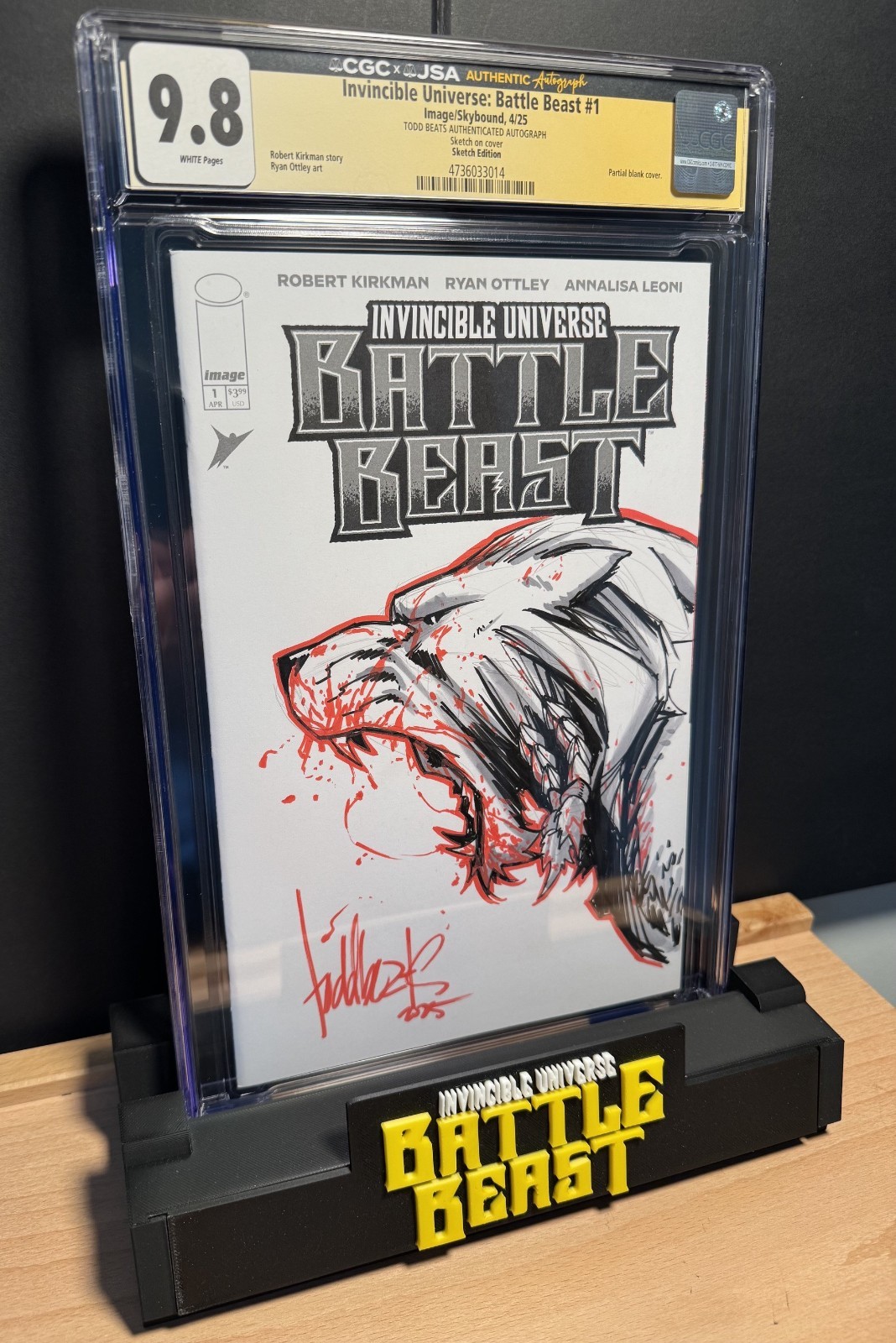 Invincible Battle Beast #1 CGC 9.8 Todd Beats schizzo SS Top Pop prima stampa