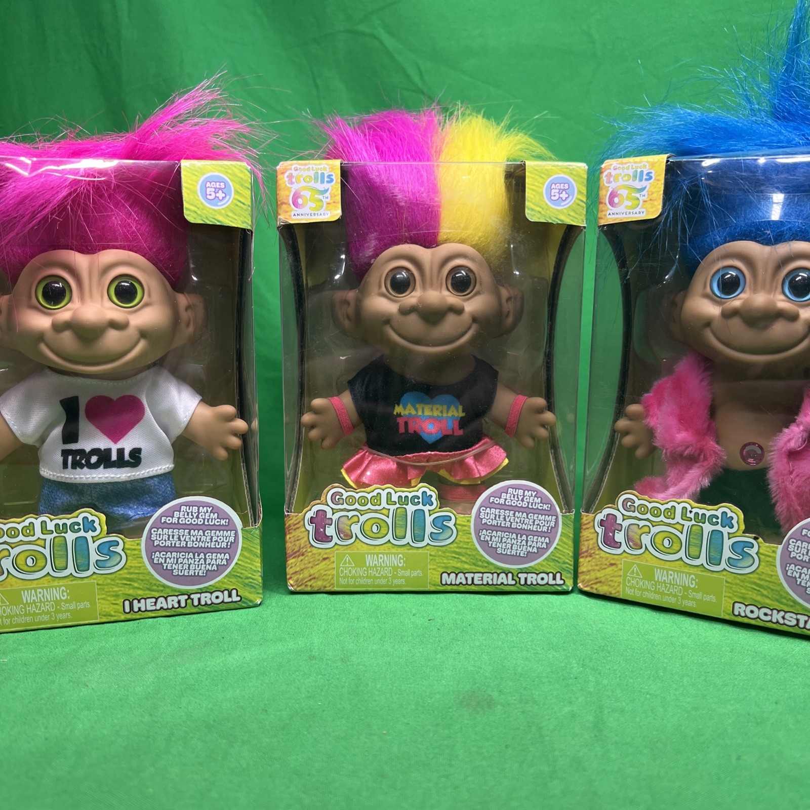 GOOD LUCK TROLLS 65th Anniversary 4" Doll MATERIAL ROCKSTAR I HEART TROLL NEW