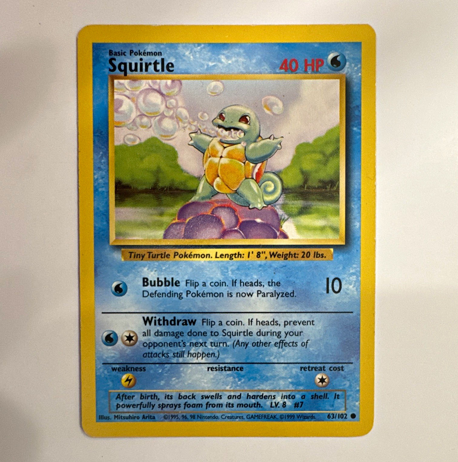 Pokemon TCG Squirtle Base Set 63/102 Common Regular Basic English 1999 40 HP