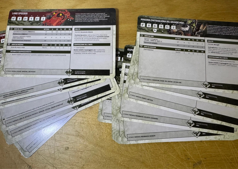 Warhammer Mazzo carte datasheet armageddon