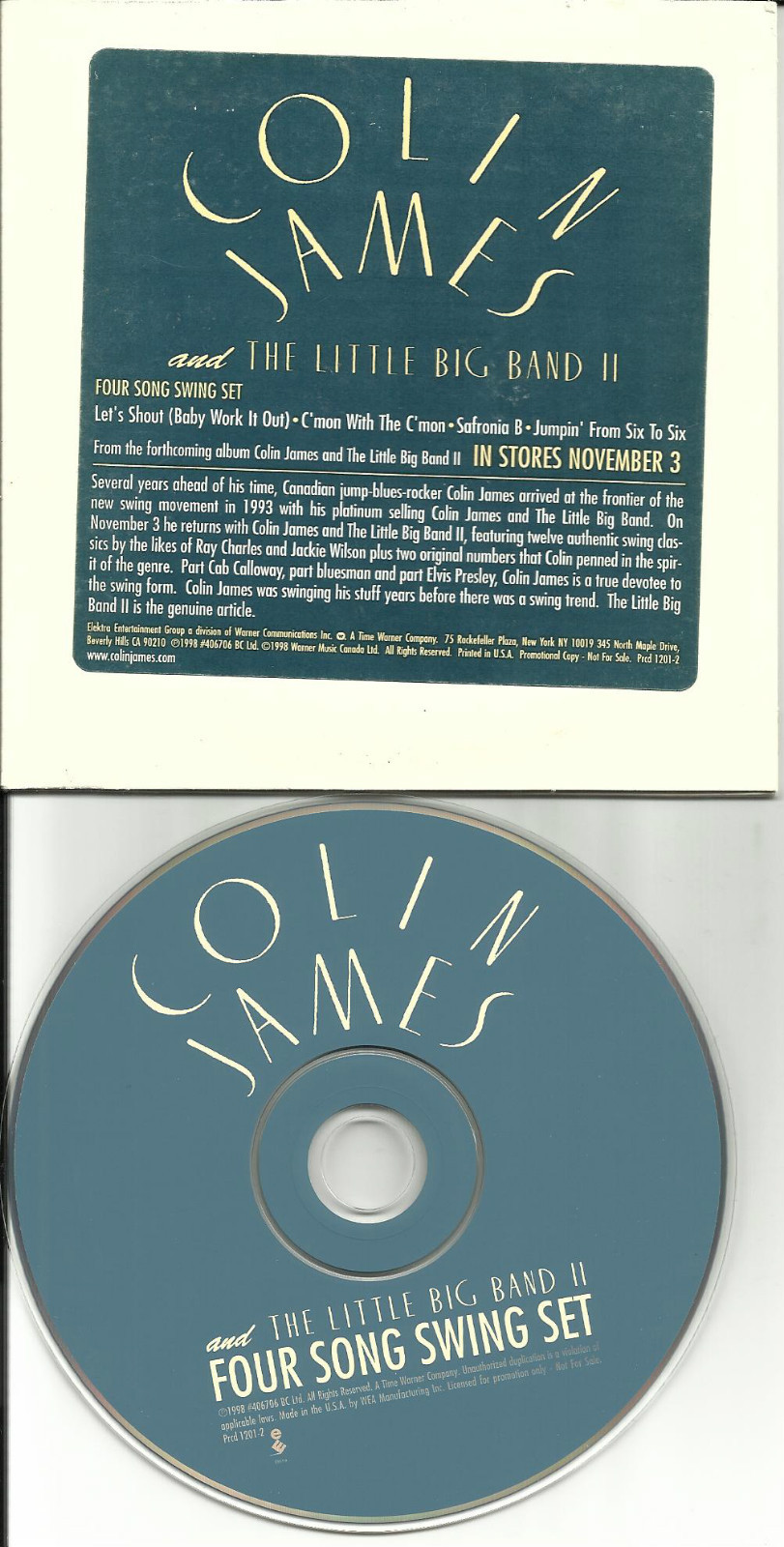 COLIN JAMES Four Song Swing Set SAMPLER PROMO DJ CD single 1998 USA PRCD 1201