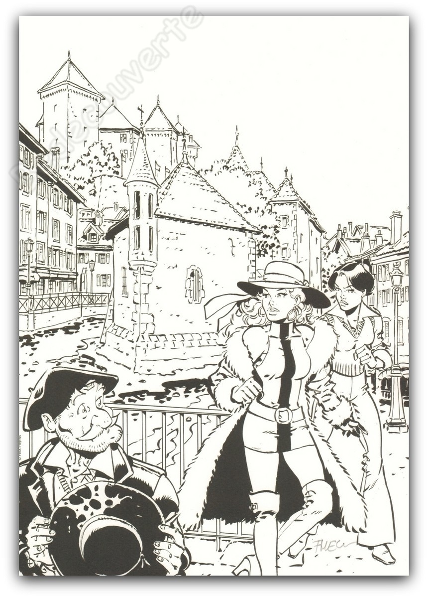 Ex-libris Félix Meynet Fanfoué Ombres sur le Lac Chapeaux signé 21x29,7 cm