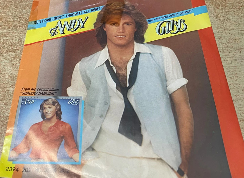 45T single Andy Gibb (Our love) Don't throw it all away