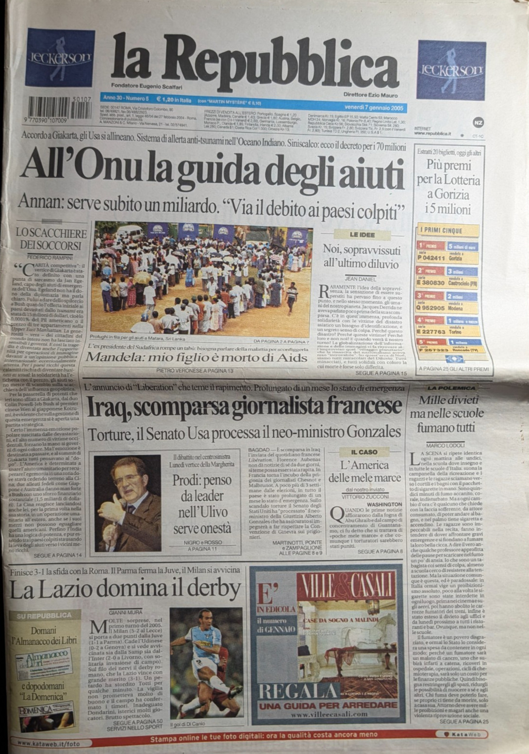 La Repubblica 7 Gennaio 2005 n.5 Tsunami Onu Martin Mystère Apocalisse Universo
