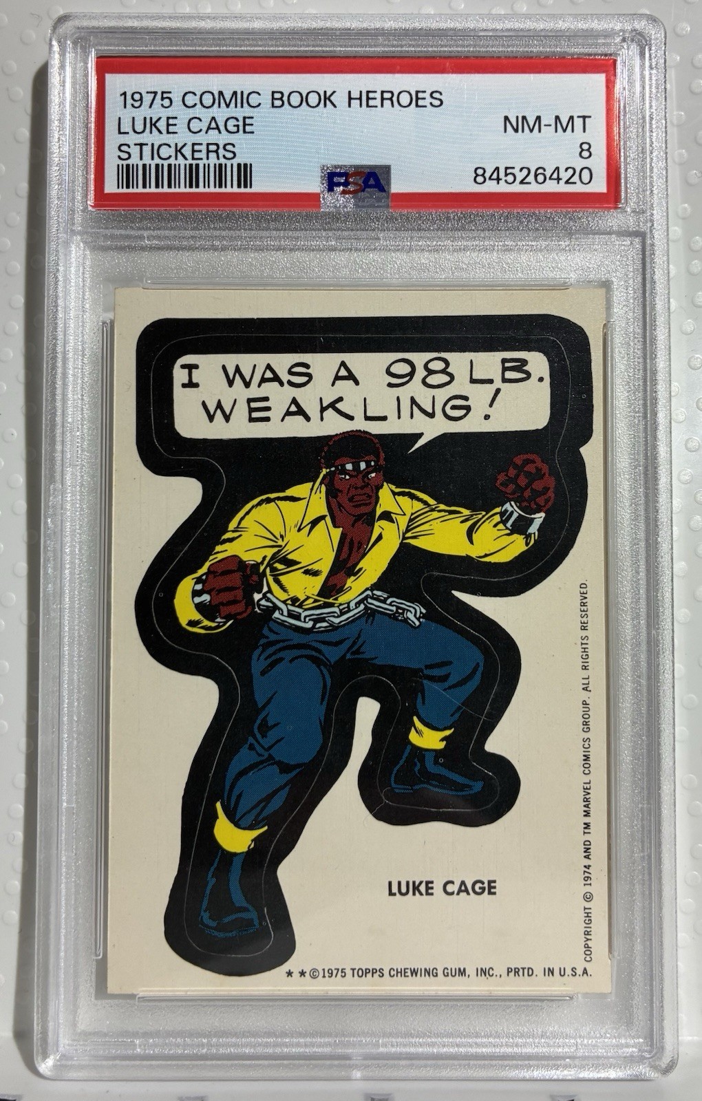 1975 COMIC BOOK HEROES STICKERS LUKE CAGE PSA 8