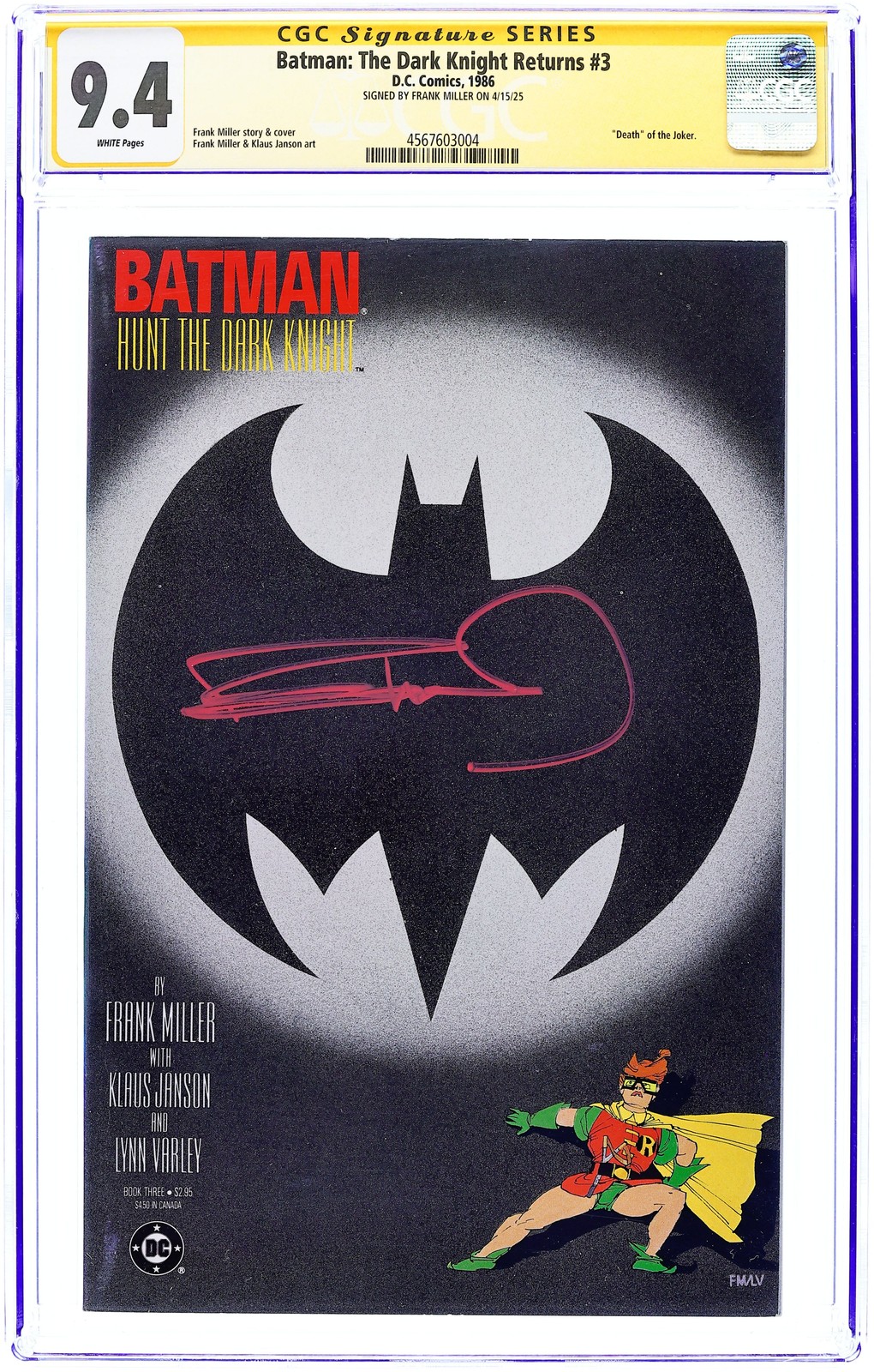 Batman Il Ritorno del Cavaliere Oscuro #3 Miller prima stampa CGC 9.4 SS Miller 1986