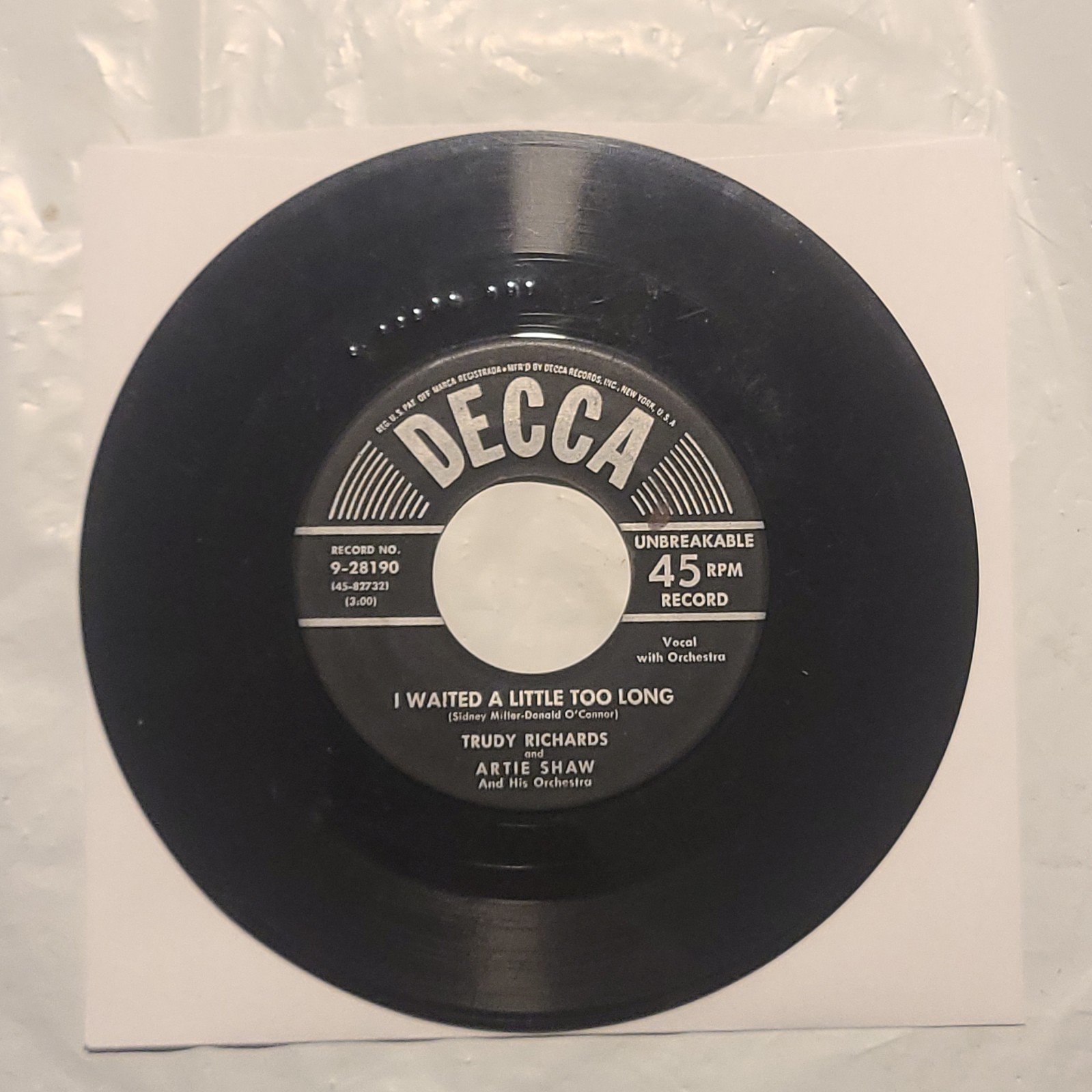 Trudy Richards & Artie Shaw - I waited A Little Too Long/ I May Hate Myself - 45