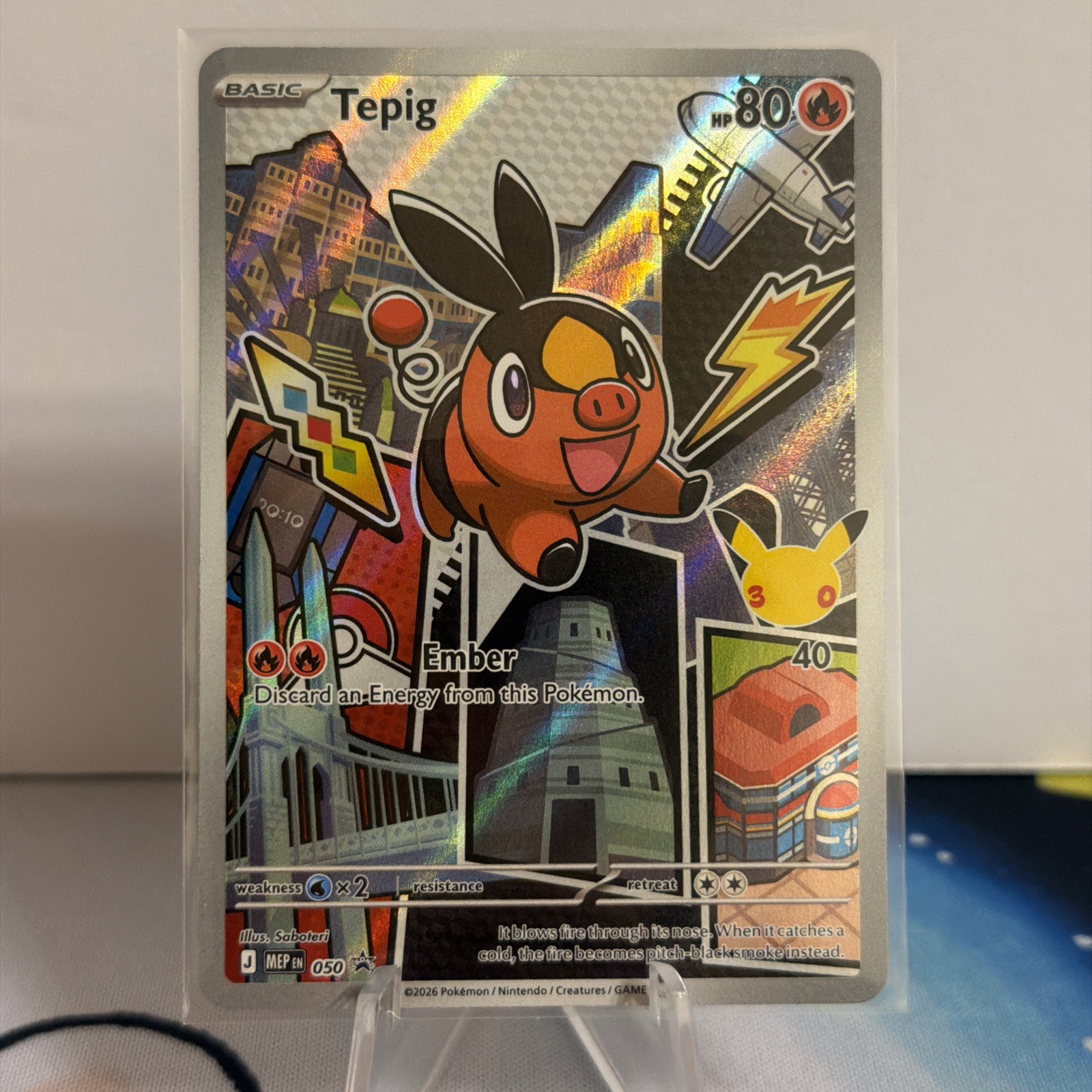 Pokemon TCG Tepig 050 Mega Evolution Promo Illustration Holo Full Art NM