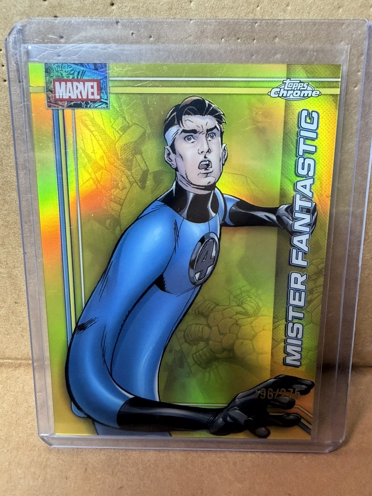 2026 Topps Chrome Marvel Comics #79 Mister Fantastic rifrattore giallo /275