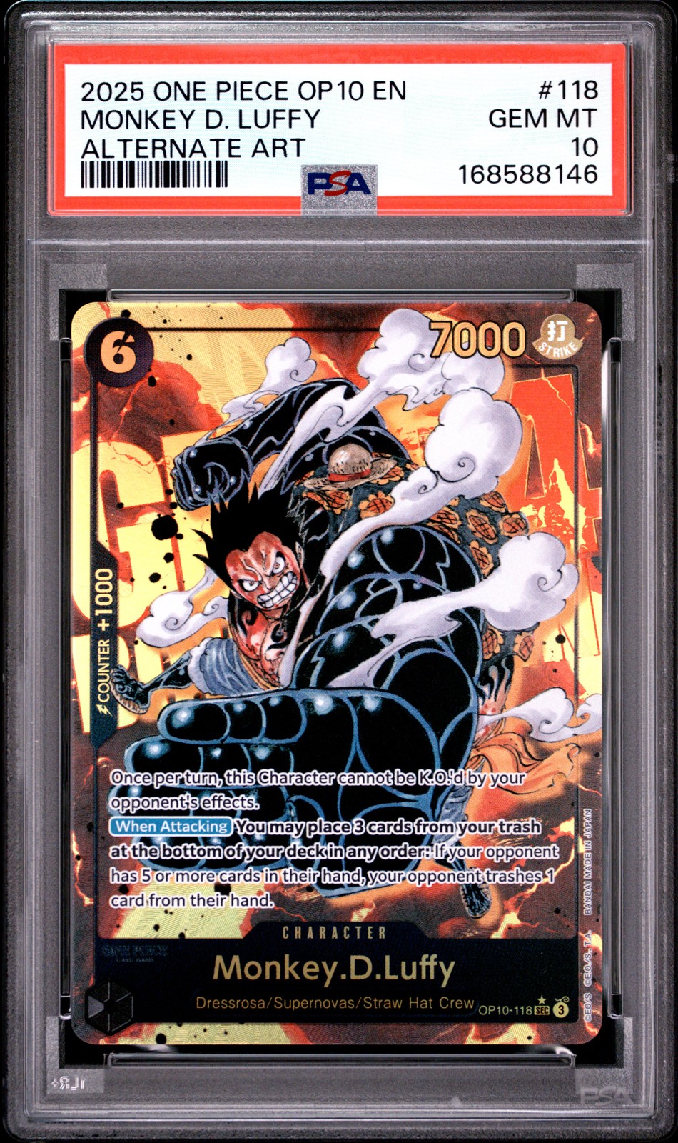 2025 ONE PIECE OP10-ROYAL BLOOD ARTE ALTERNATIVA #118 MONKEY D. RUFFY PSA 10