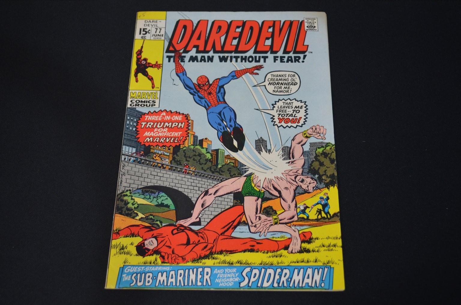 Daredevil 77 Stan Lee Gene Colan Marvel 1971 Spider-Man Sub-Mariner fumetto ottime condizioni+