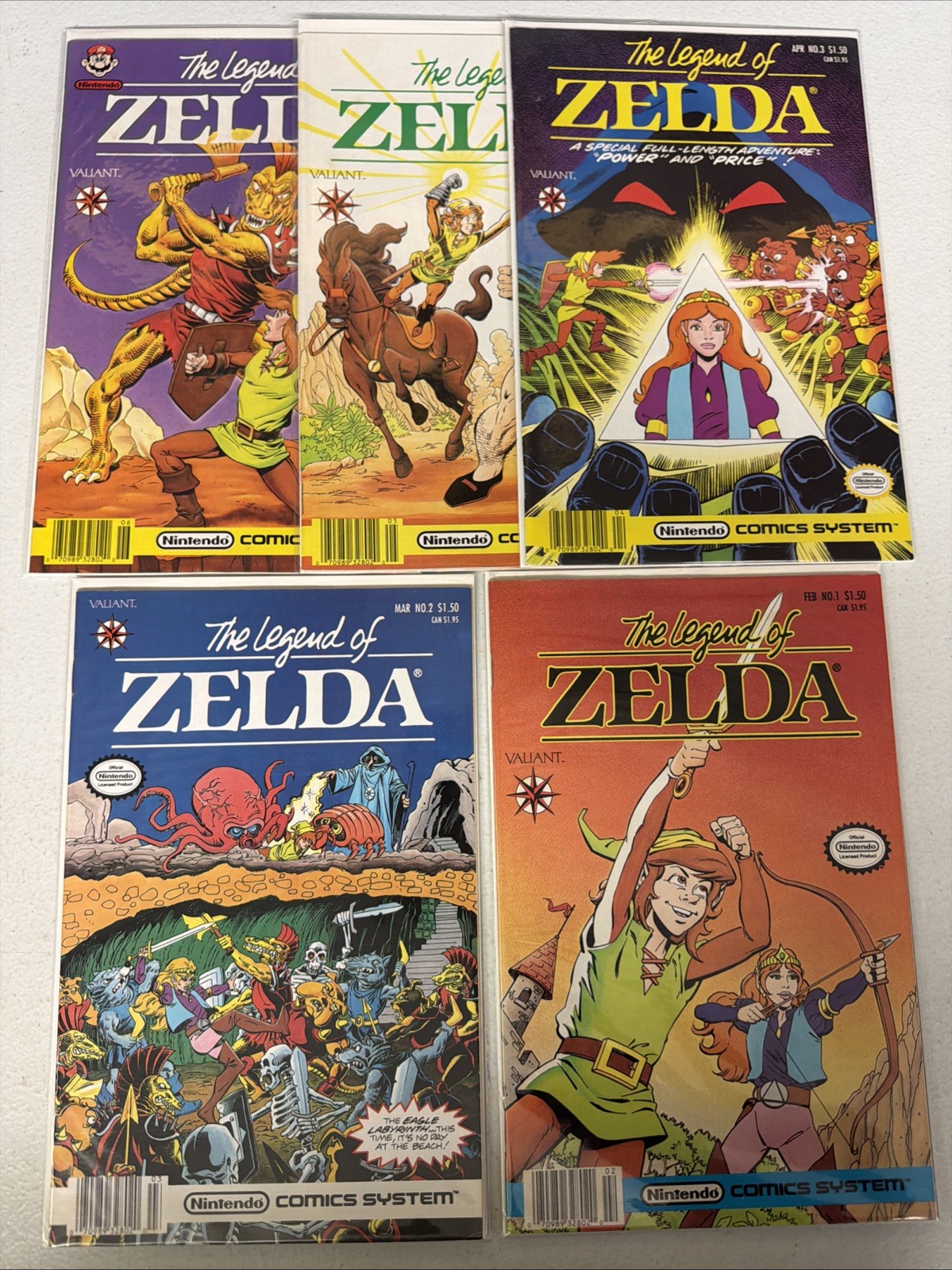 Legend of Zelda #1 2 3 4 5 1991 Valiant Nintendo lotto completo set funzionante ottime condizioni *Y6