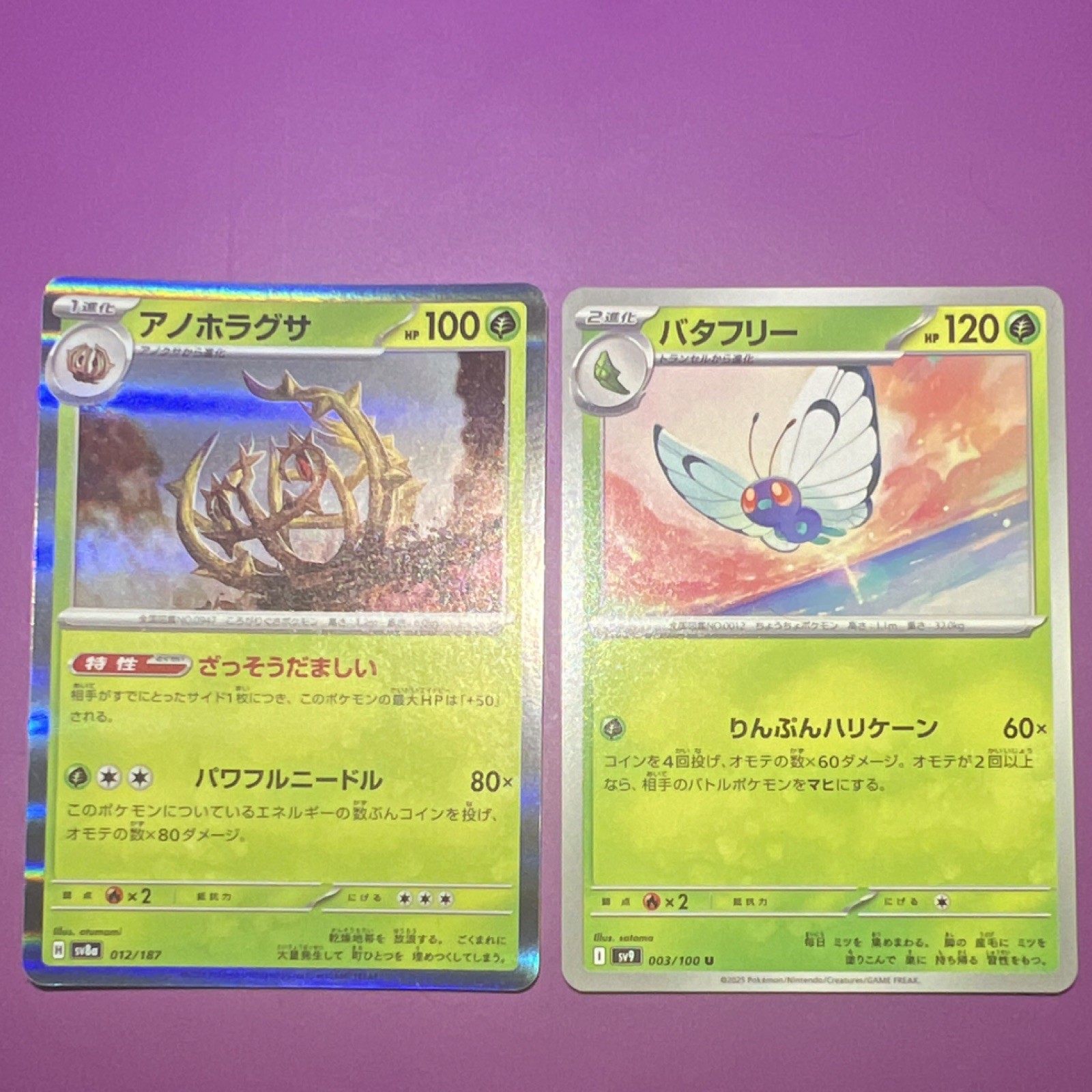 Lotto 2 carte Pokémon Holo giapponesi Anorith 012/187 senza burro 003/100