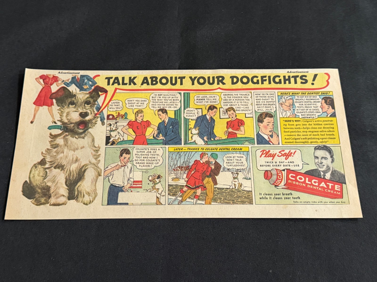 #56a COLGATE RIBBON DENTAL CREAM Lot of 6 Sunday Comics Advertisements 1943
