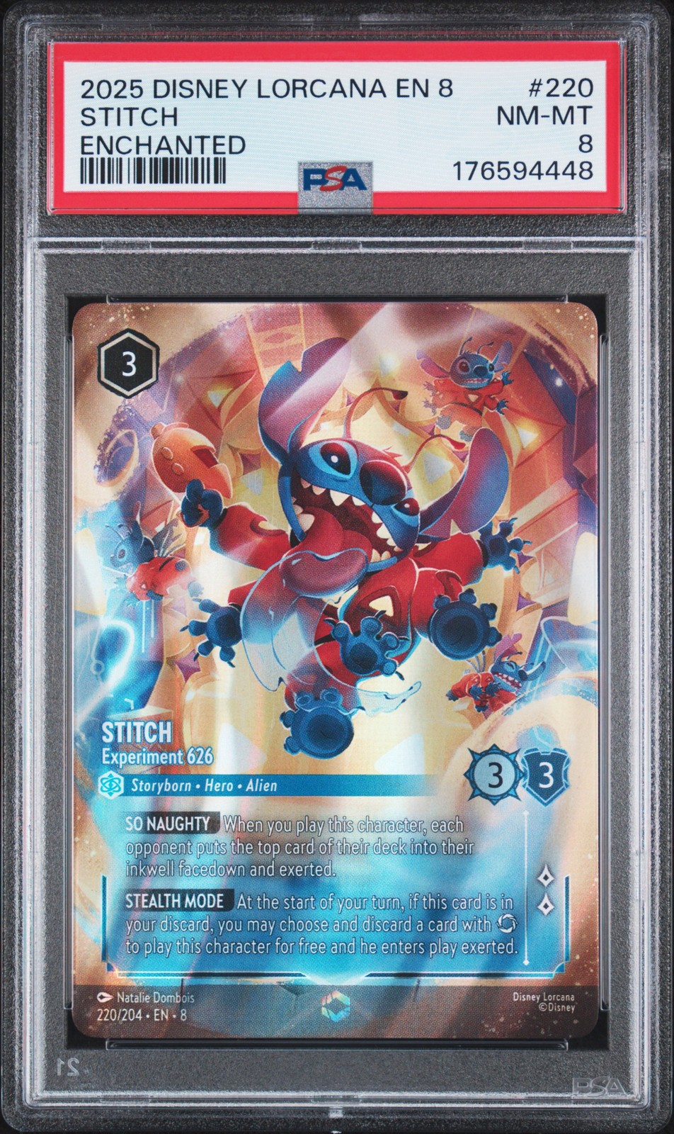 2025 DISNEY LORCANA EN 8-REIGN OF JAFAR ENCHANTED STITCH - EXPERIMENT 626 PSA 8