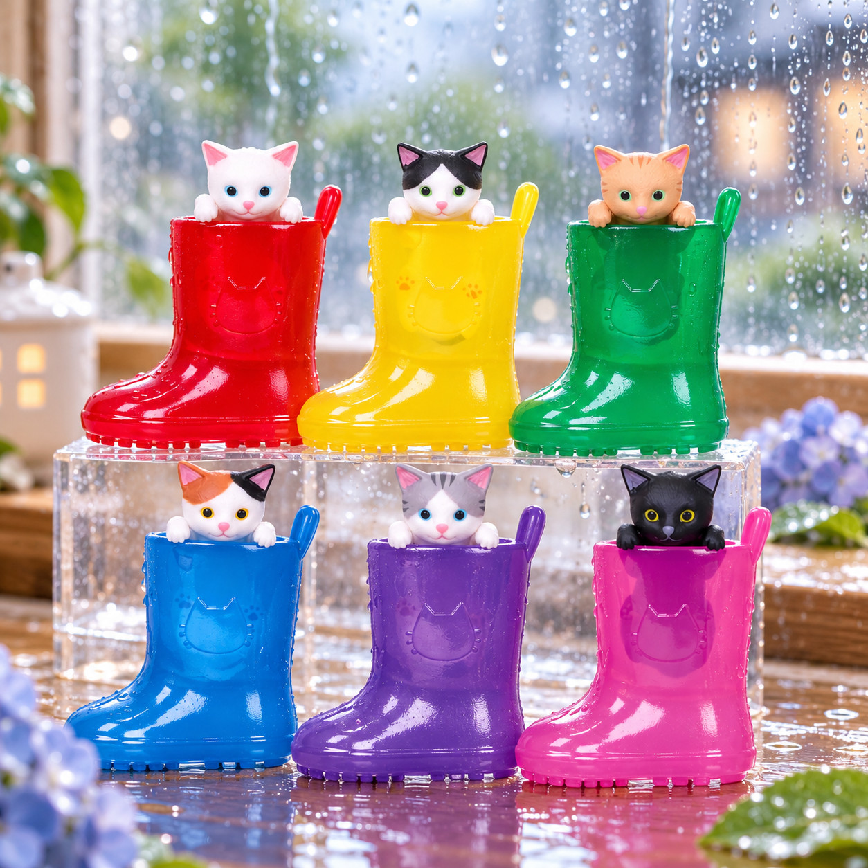 Tarlin Kitten in Rain Boots Clear Japanese Gashapon Cat Figure 1 Random