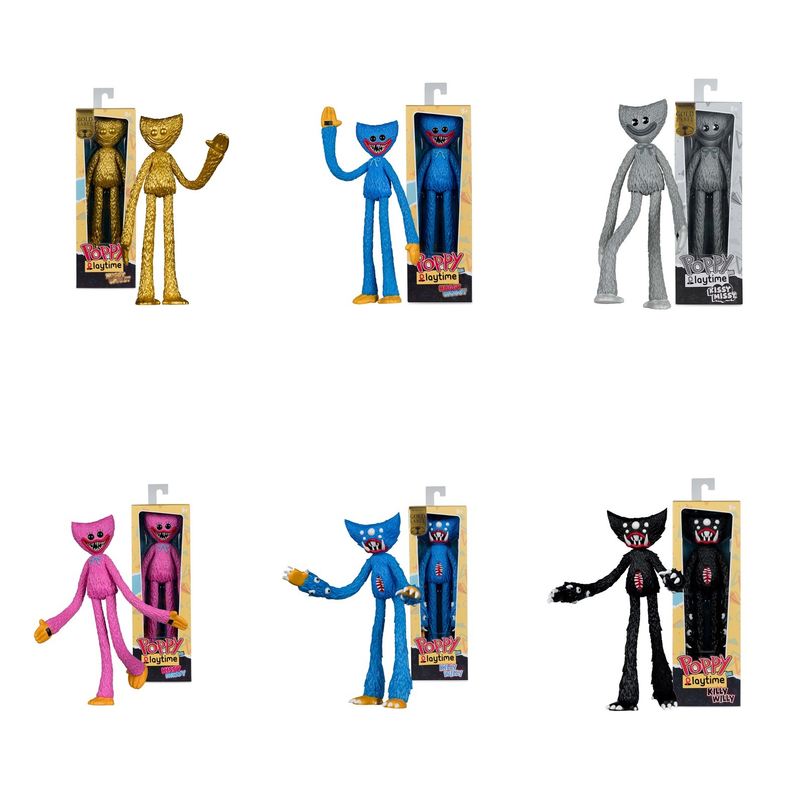 McFarlane Poppy Playtime 12in Bendable Figure Complete Set of 6 Huggy Wuggy Gold