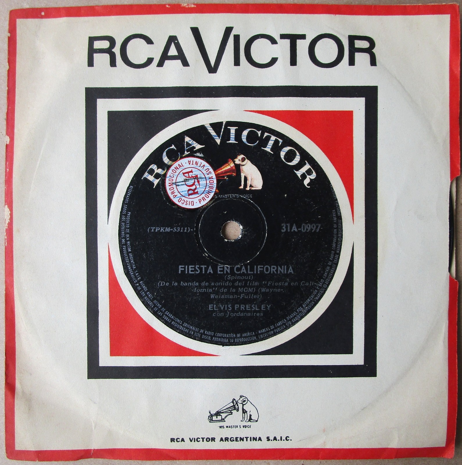 ELVIS PRESLEY 45 PROMO All That I Want / Spinout ARGENTINA 7" ED. 1966