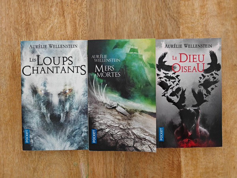 Lot de 3 livres – Aurélie Wellenstein: Les Loups chantants, Mers mortes, Le Dieu Oiseau