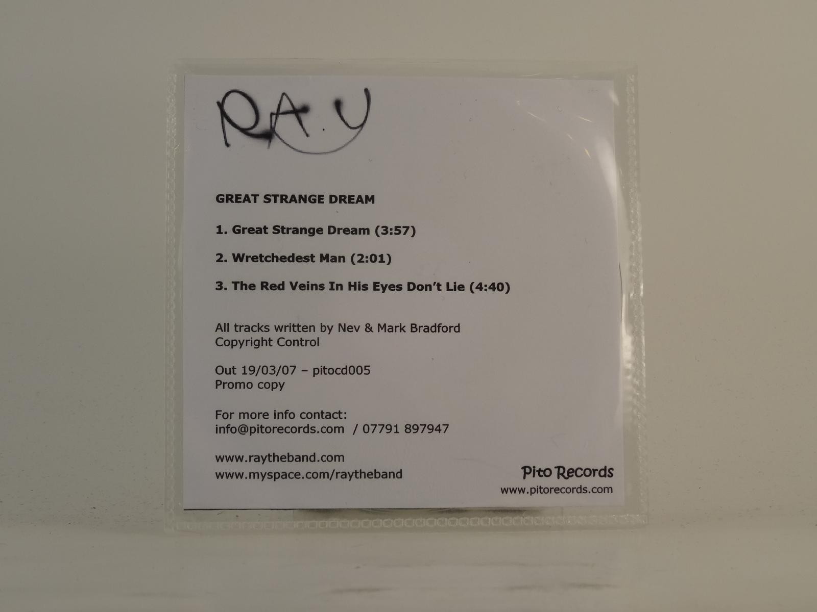 RAY GREAT STRANGE DREAM (E2) 3 Track Promo CD Single plus White Sleeve PITO RECO