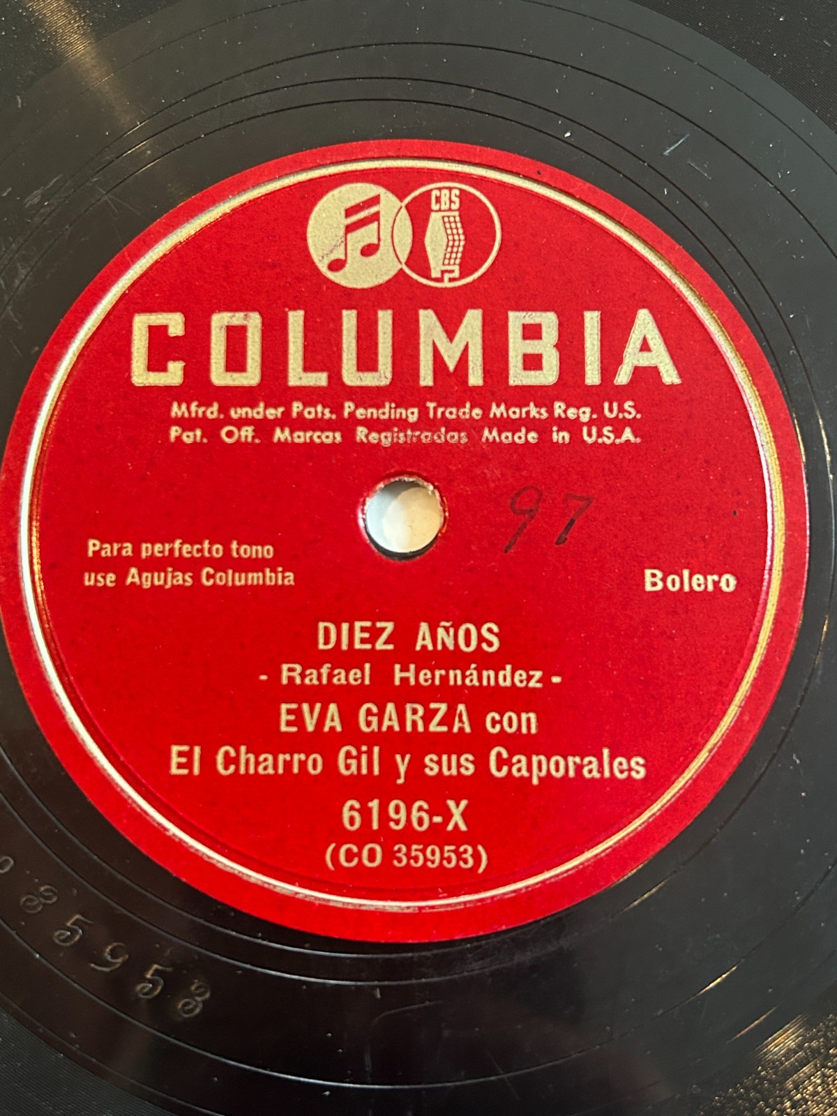 Eva Garza Bolero Latin - Diez Anos / Eso Si Eso No Columbia 78 Cancion