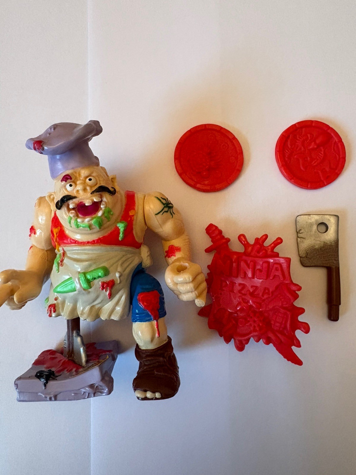 VINTAGE PLAYMATES TMNT FIGURE - PIZZA FACE - COMPLETE WITH ACCESSORIES 
