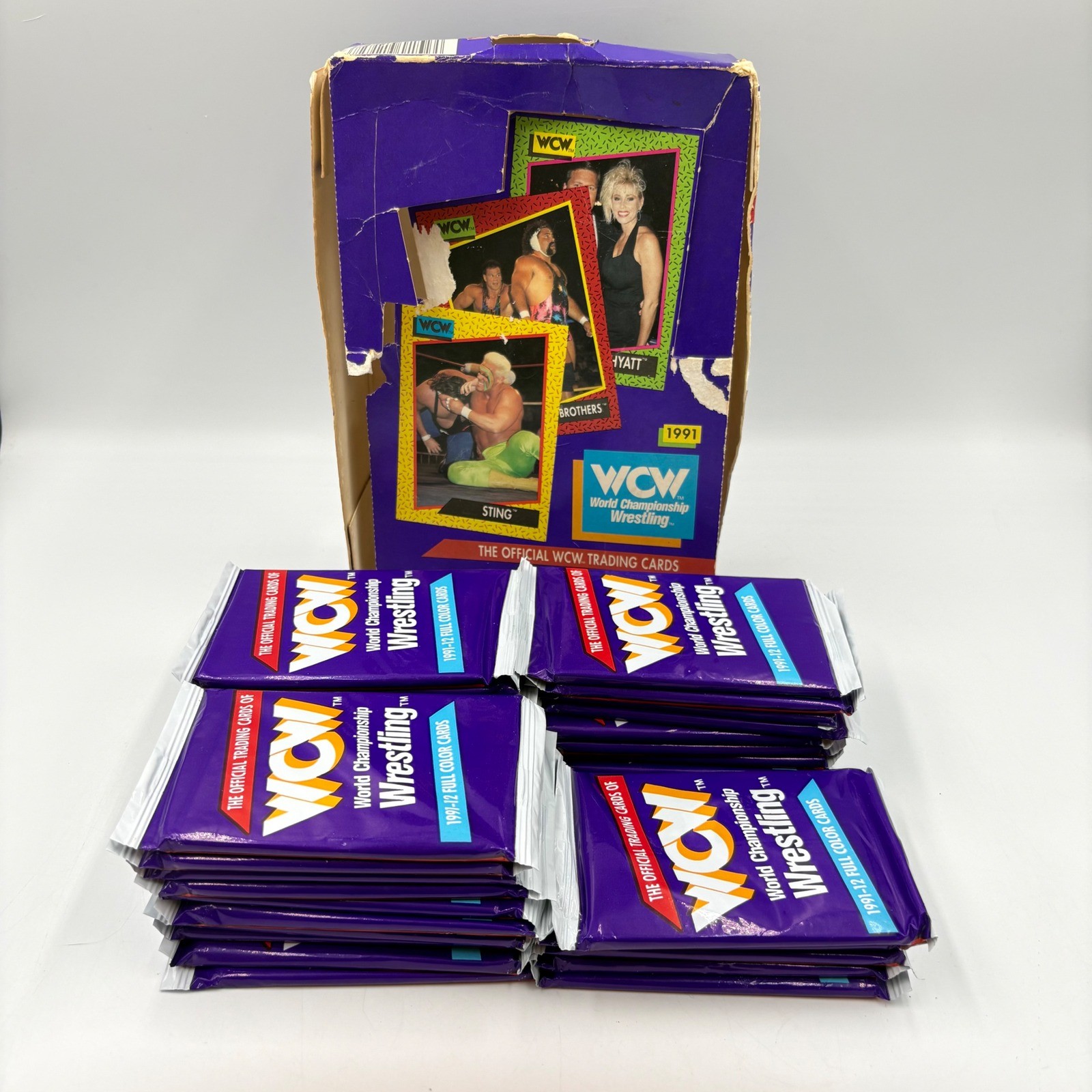 Impel WCW Trading Card Wax Pack Box 35 confezioni viola buone 1991 confezioni sigillate