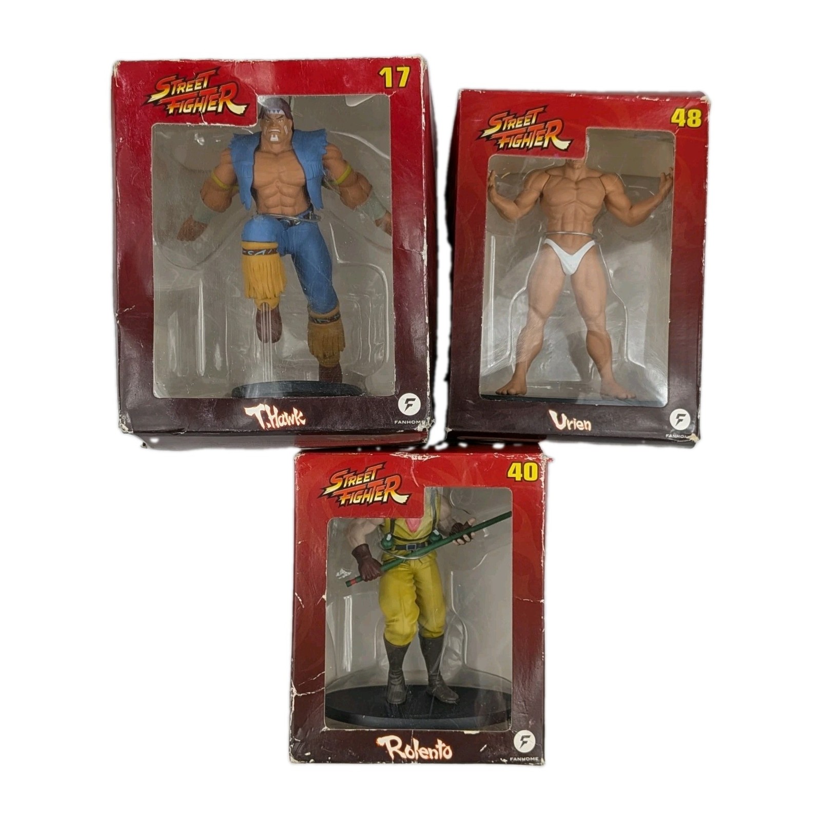 Lotto di 3 figurine Street Fighter Fanhome T. Hawk #17 Urien #48 Rolento #40 Capcom