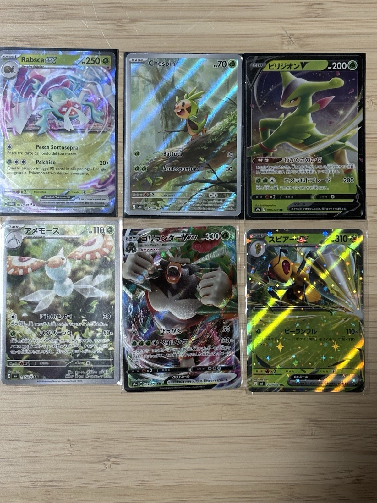 Nintendo Pokémon TCG lotto carte foil/olografiche Rabsca ex, Chespin, Virizion V