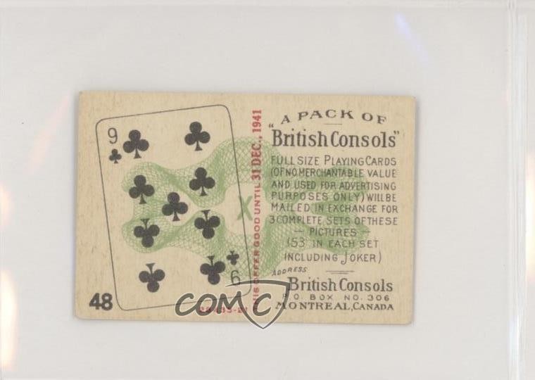 1941 WC MacDonald British Consols carte da gioco dorso d'oltremare 9 di club #48 z6d