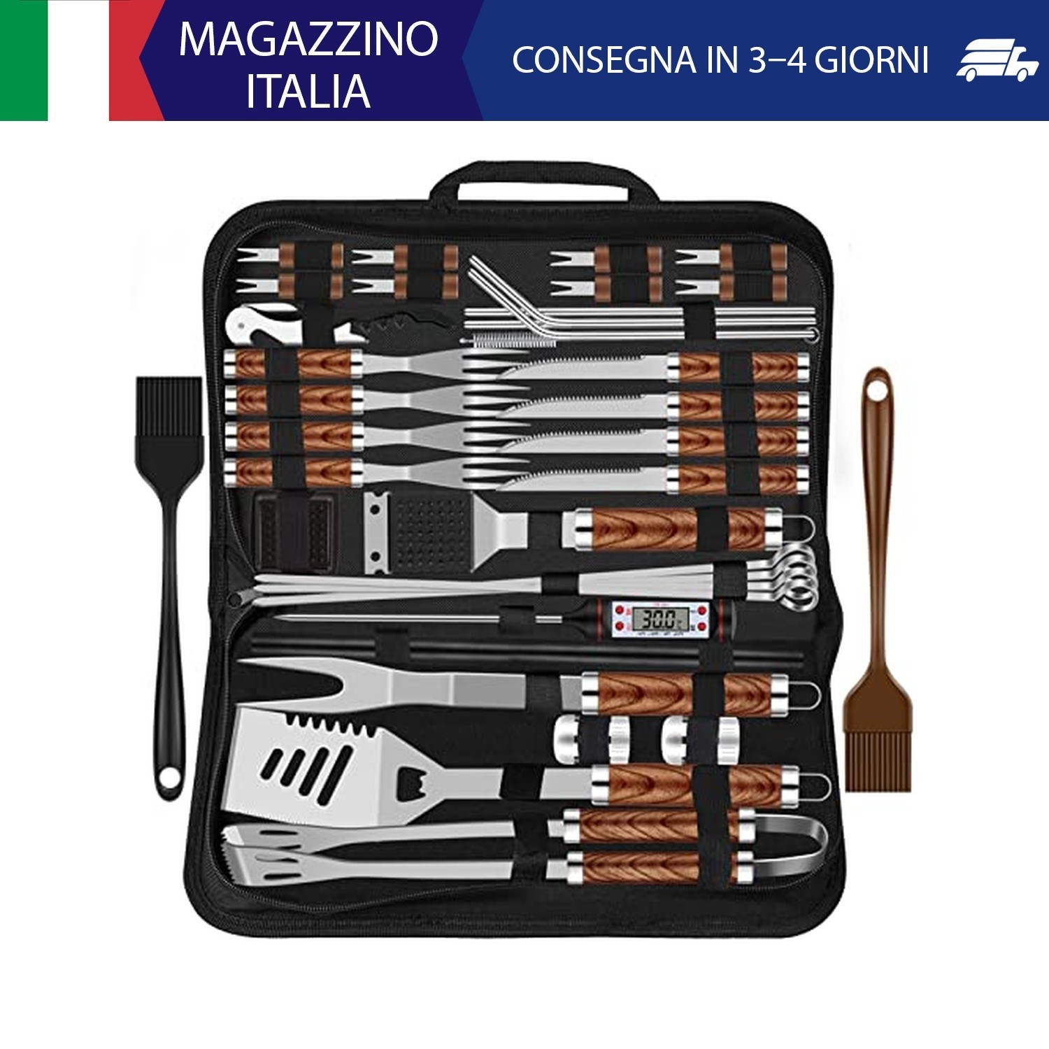 Grilliance Set di 38 posate per barbecue, in acciaio inox, accessori per barbecu