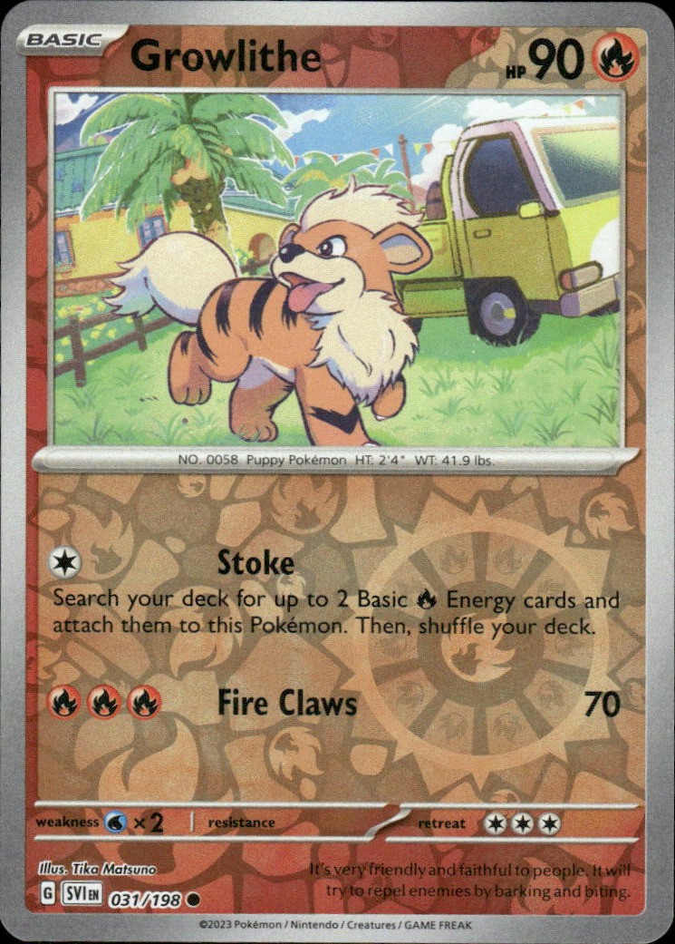Growlithe Scarlet & Violet Base Set 031/198 Common Reverse Holo NM