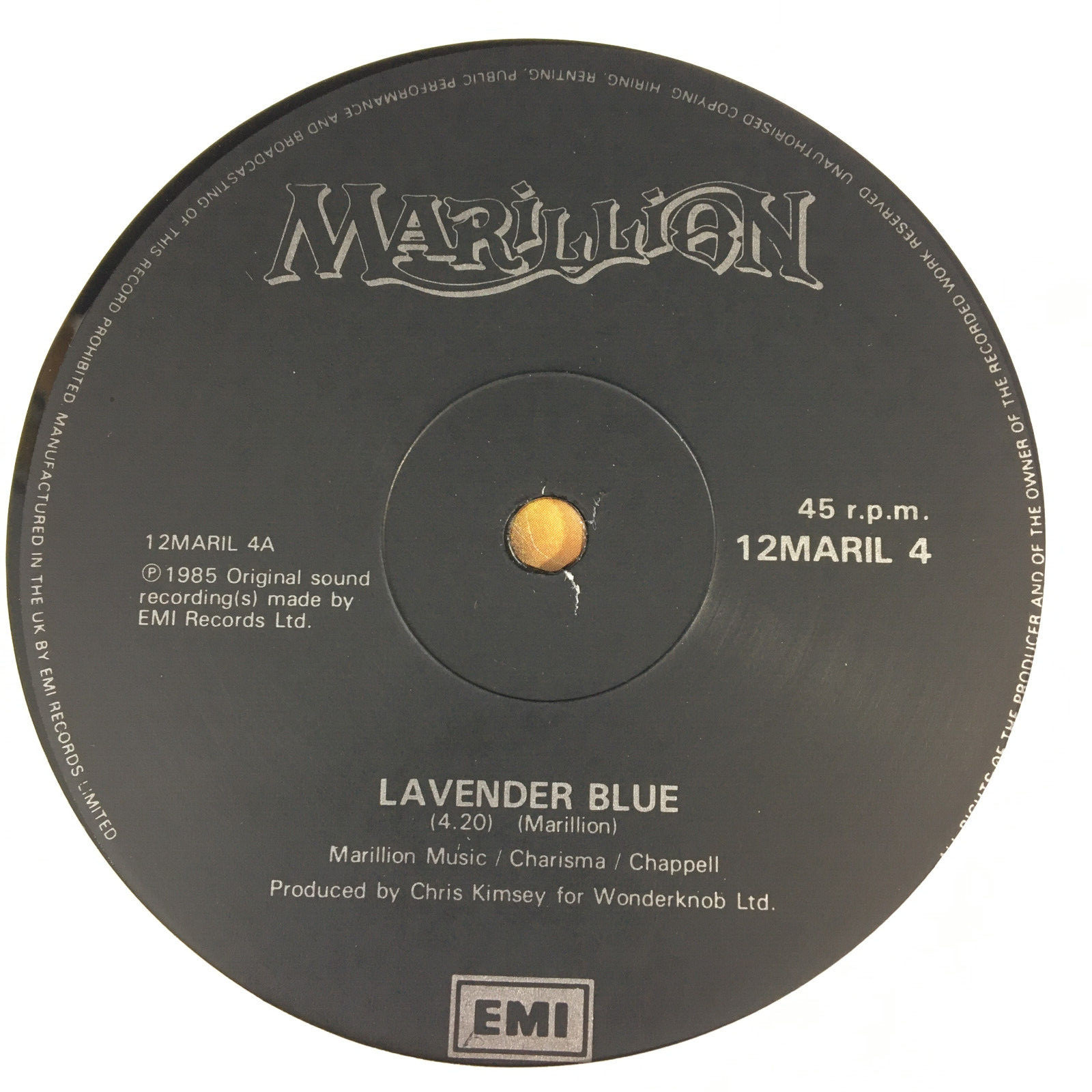 MARILLION LAVENDER BLUE b/w FREAKS/LAVENDER 12'' VINYL EMI RECORDS 12MARIL4 1985
