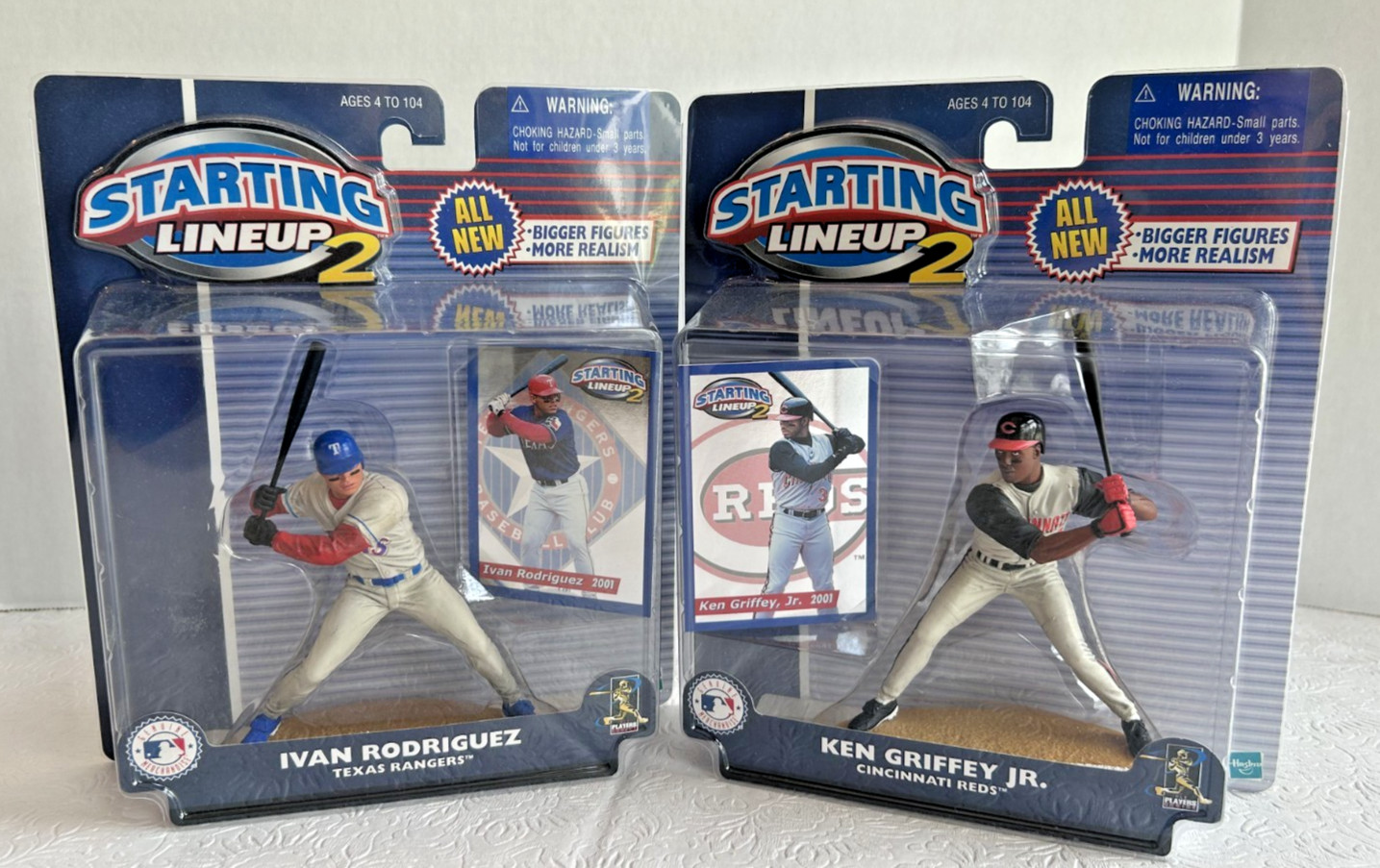 2000 Starting Lineup 2 Figurine Baseball HOF Ken Griffey Jr Ivan Rodriguez - Come nuove!