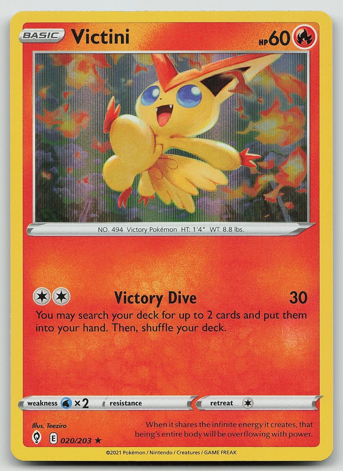 Pokemon Victini 020/203 Cieli in Evoluzione Raro Holo quasi nuovo