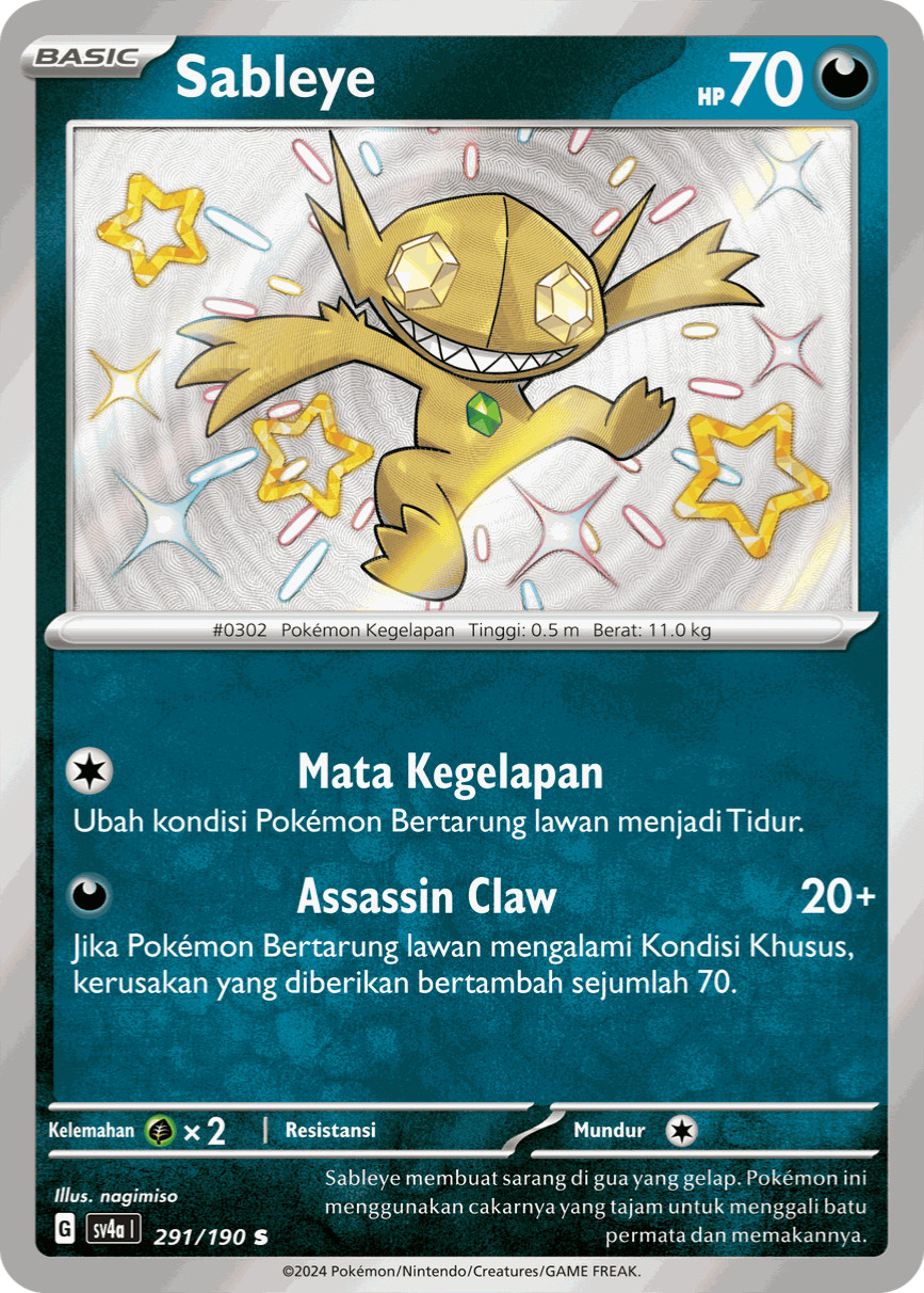 Sableye 291/190 SV4a Baby Shiny - Harta Berkilau Ex - Pokemon TCG Indonesian