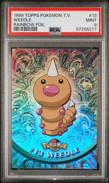 Weedle 1999 Topps Pokemon Animazione TV Logo Blu Arcobaleno Foil #13 PSA 9 OTTIME CONDIZIONI