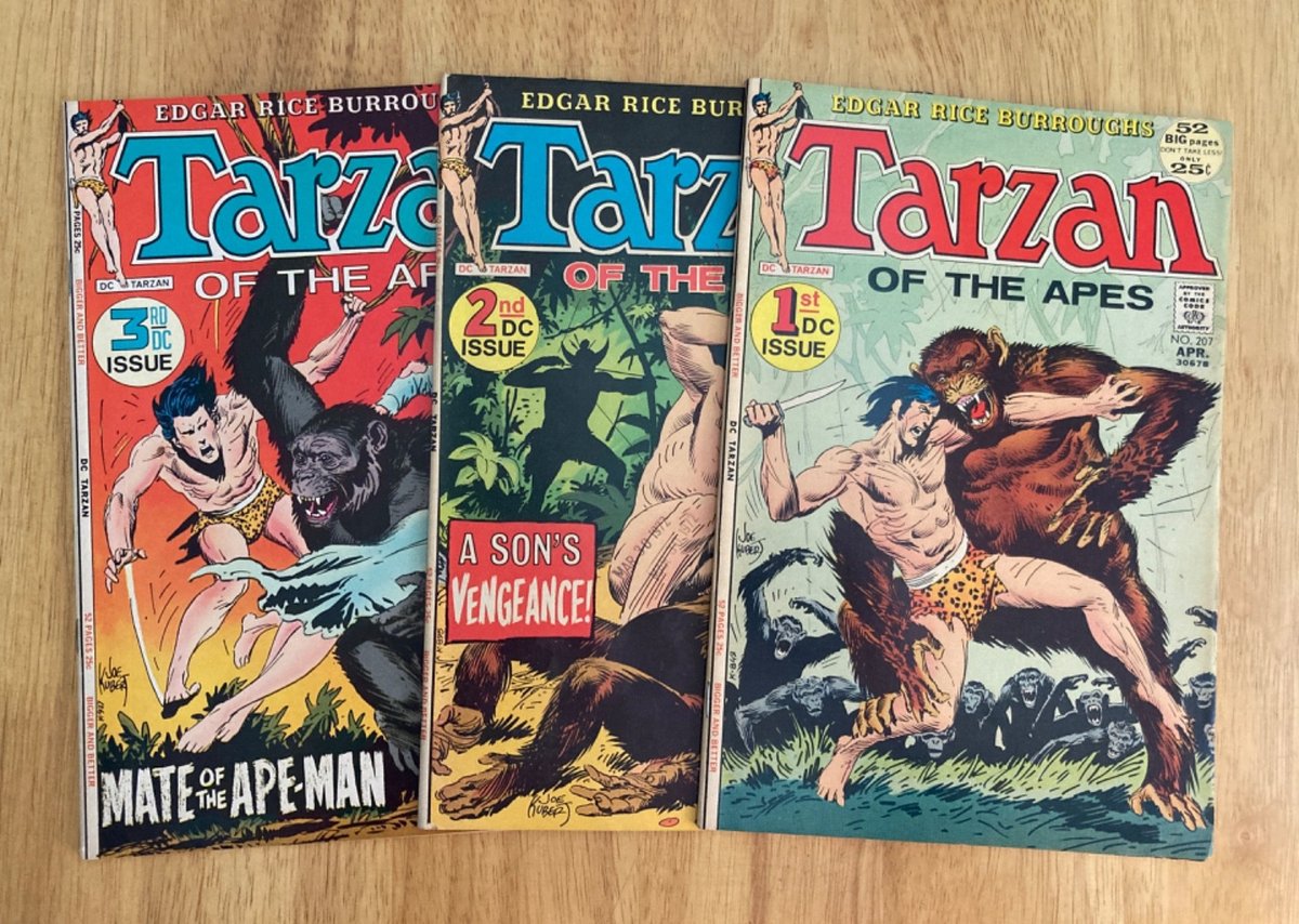 Run of *3* 1972 DC TARZAN: #207, 208, 209 (#1, 2, 3) *Kubert!* (da VF+ a VF/NM)