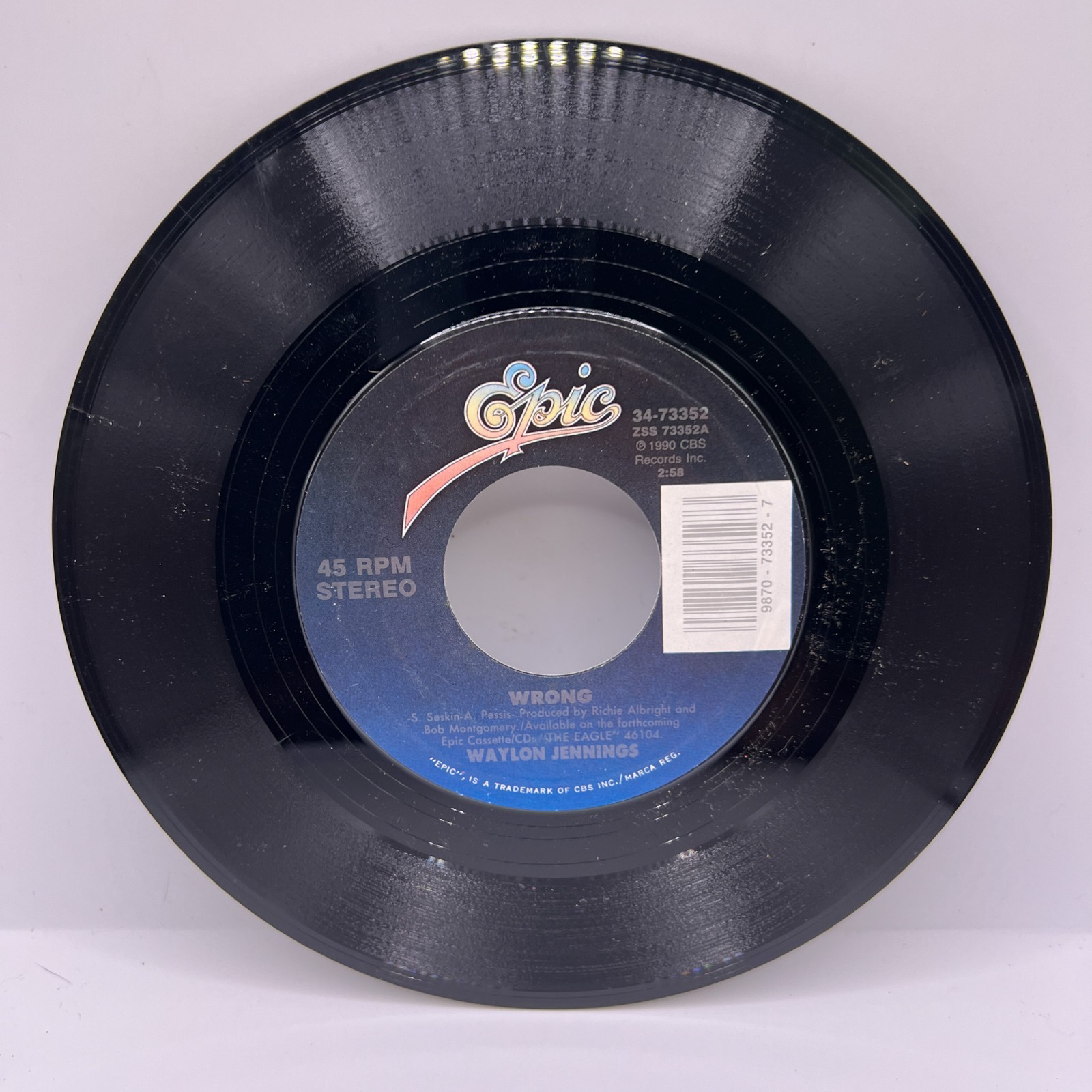 Vinyl 45 Record - Waylon Jennings - Wrong / Waking Up With You