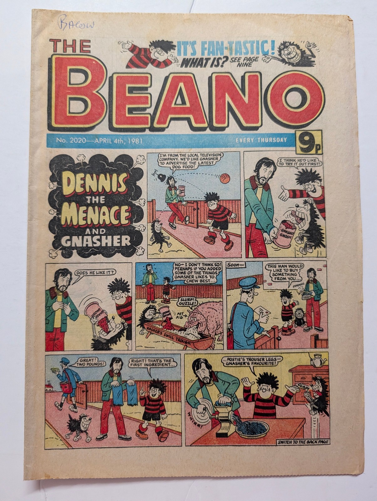 Beano Comic No 2020, April 4th 1981.