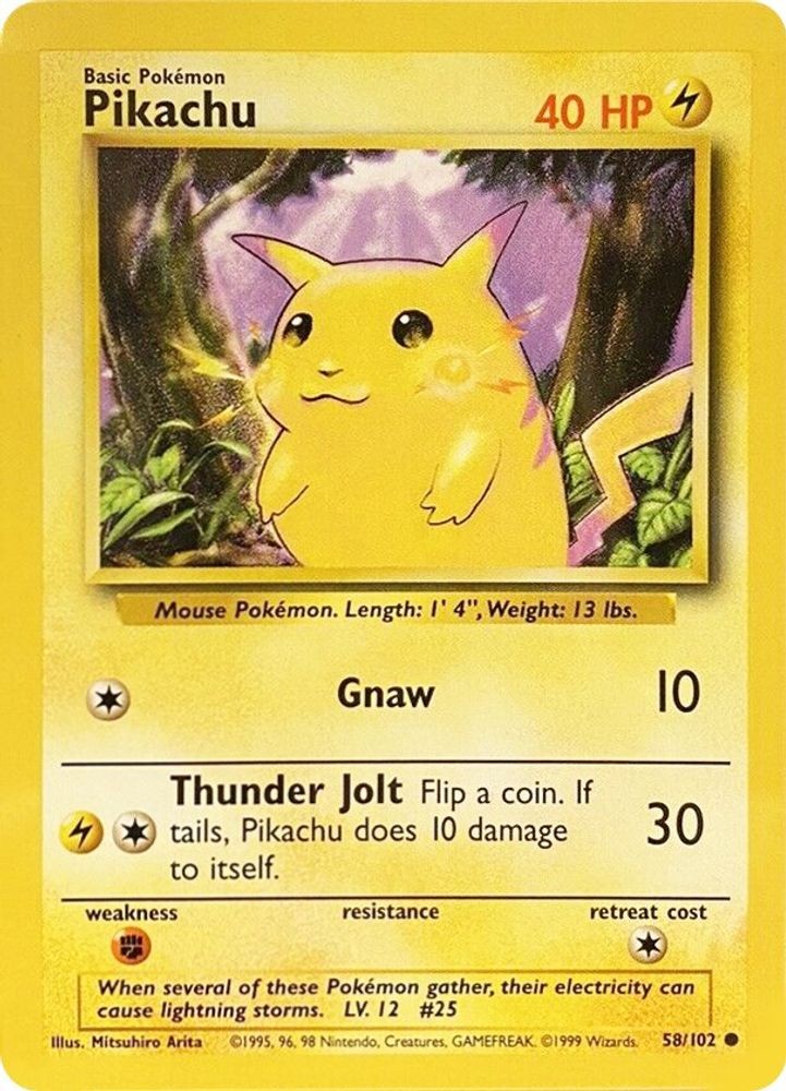 PIKACHU 58/102 COMMON BASE SET UNLIMITED POKEMON LP